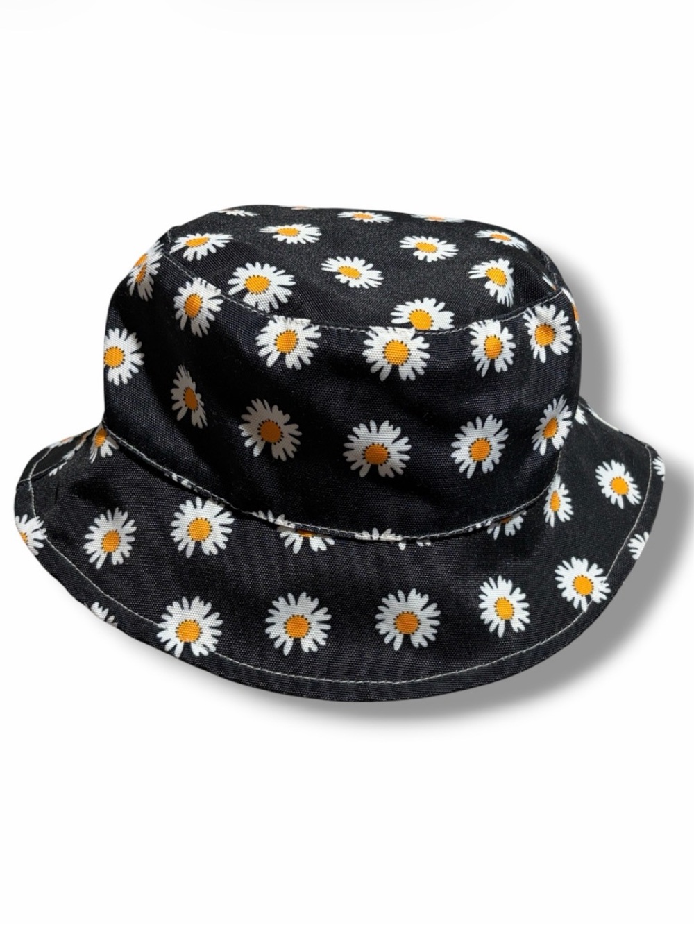 Bucket Hat All Over Daisy Pattern Black and White Whimsical Summer Hat - Picture 2 of 15